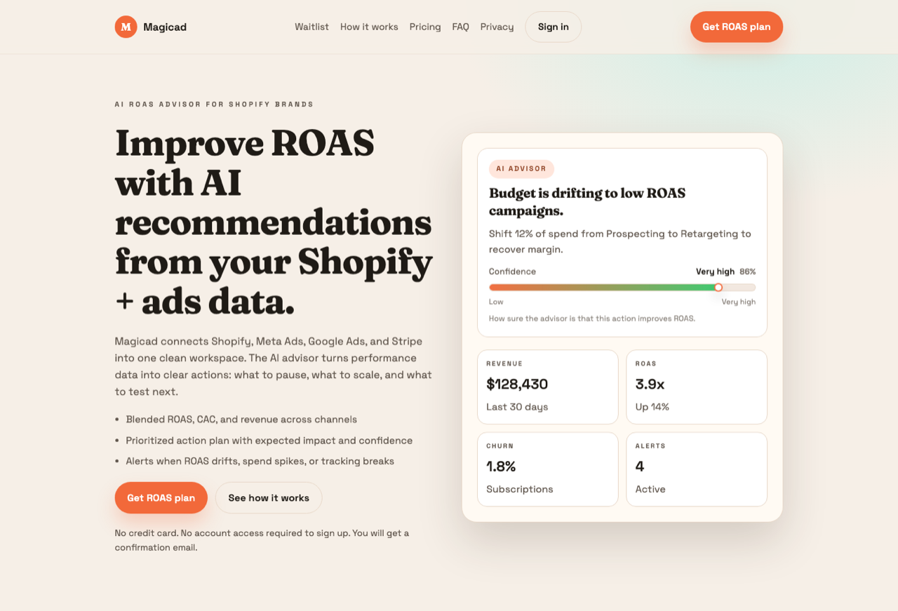 Captura de la home de MagicAd.ai.